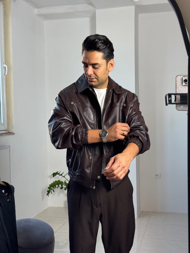 جکت چرم مردانه قهوه ای و مشکی